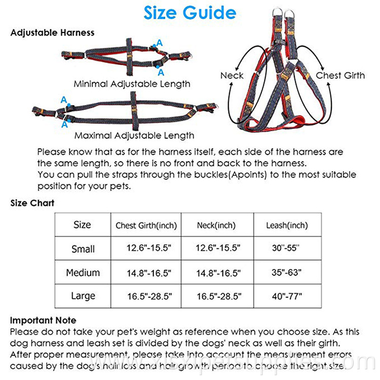 Adjustable durable heavy duty denim dog harness